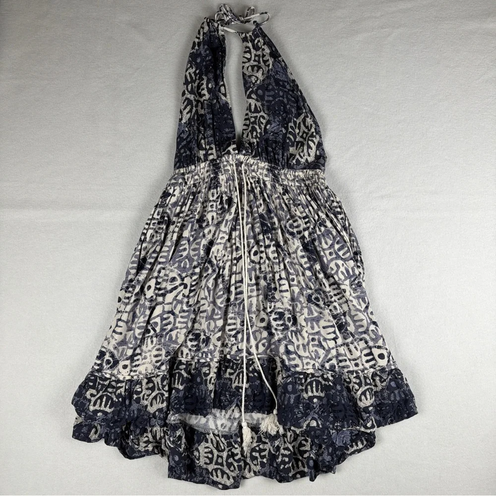 Free People‎ Womens Beach Day Halter Mini Dress Blue Large - Picture 6 of 10
